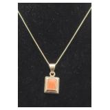 Mexico .925 Sterling & Coral Square Pendant w/...