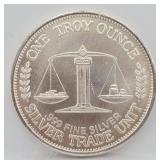 1985 One Troy Ounce Fine Silver Round Trade Unit