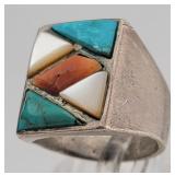 Unmarked Sterling* Heavy Multi Stone Ring