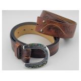 Inlaid Horseshoe Shaped Belt Buckle & 2 Tooled ...