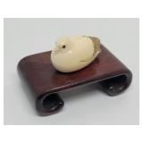 Signed Miniature 1.5" Carved Japanese Netsuke Bird