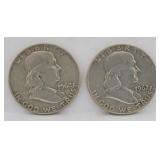 (2) 1962 Franklin 90% Silver Half Dollars