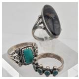 (3) Old Pawn Native American Sterling* Rings