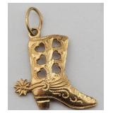 14K Gold Cowboy Boot w/ Hearts Charm - .873 g
