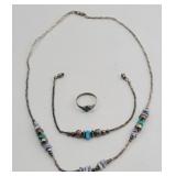 Sterling & Turquois Ring + Necklace & Bracelet