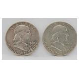 (2) 1960 Franklin 90% Silver Half Dollars