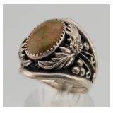 Navajo SIGNED "L" Sterling & Jasper Ring