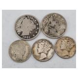 90% Silver Coins: Mercury, Liberty, Barber