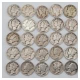 (25) 1918-1945 Mercury 90% Silver Dimes