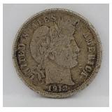 1912-S Barber 90% Silver Dime