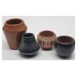 (4) Small Native American Pottery Vases - 1 Signed