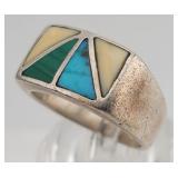 Sterling Multistone Inlay Ring - Size 7