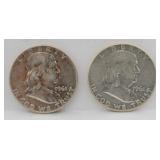 (2) 1961 Franklin 90% Silver Half Dollar