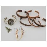 Copper & Abalone Cuff Bracelets, Earrings, Pendant