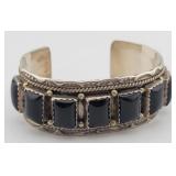 Navajo SIGNED MT Sterling & Onyx Cuff Bracelet