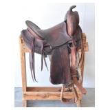 Western Tooled Leather Saddle w/ Elk Stag Stamp