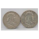 (2) 1963 Franklin 90% Silver Half Dollars
