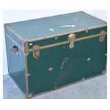 Antique Green Flat Top Steamer Trunk w/ Brass