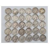 (30) 1917-1945 Mercury 90% Silver Dimes