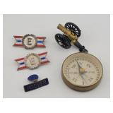 (2) Sterling Army-Navy Production Award Badges,...