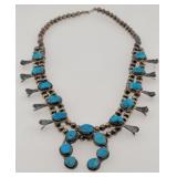 Old Pawn Navajo Sterling Silver Turquois Squash...