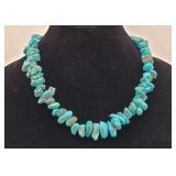 Turquois Nugget & Unmarked Sterling Necklace