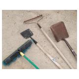 Square Point Shovel, Garden Rake, Scrapper, Broom