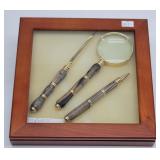 Lovely Wood Handled Desk Set in Wood Case