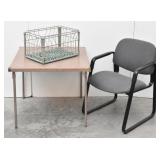 Milk Crate, Samsonite Card Table, Chair