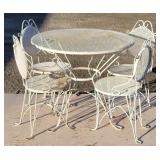 White Wrought Iron Mesh Patio Table/4 Chairs
