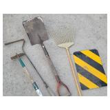 Coll of Gardening/Landscaping Tools + Warning Sign