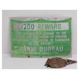 Vintage Farm Bureau Member Service Reward Sign +
