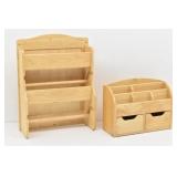 (2) Desk & Wall Wood Organizers for Mail, Letters