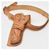 Left Hand Pistol Holster & Belt Tooled Leather