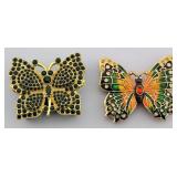 (2) Butterfly Enameled Jeweled Metal Trinket Boxes