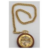 Mechanical Pocket Watch Pendant w/ Heavy Chain