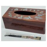 Asian Rosewood Mother-of-Pearl Inlay Tissue Box