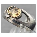 Sterling & Yellow Spinel Ring Size 8.5 - 5.109g