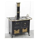 Antique Short Wood Cook Stove w/ Brass Accents