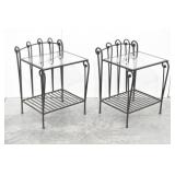 (2) Black Wrought Iron Side Tables w/Glass Tops