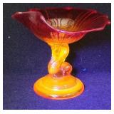 LG Wright Glass Company Amberina Dolphin Compote