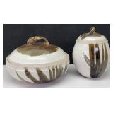 (2) Elly Young Handmade Pottery Casserole / Vase