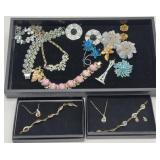 (17pc) Jewelry: Rhinestones & Polished Stones