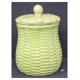 Small Green Basket Weave Cookie Jar w/Lid