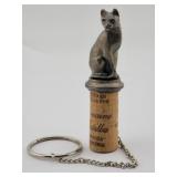 Pewter Cat Bottle Stopper w/ Keeper Chain