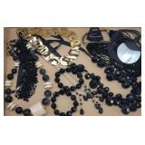 (9 pc) Bold Black & Gold Tone Jewelry