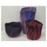 (3) Felted Vessels Local Fiber Artist Elly Young