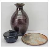 (3) PCs handmade pottery-Vase (Elly Young), ...