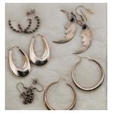 (5pr) Sterling Earrings: Moon Hoop Dangle 25.396g