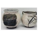 (2) Elly Young Raku Style Pots ID. Artisan Potter
